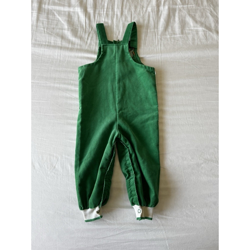 Vintage Sears Infant Corduroy Snowman Embroider Overalls Outfit Green Holiday - Picture 3 of 6